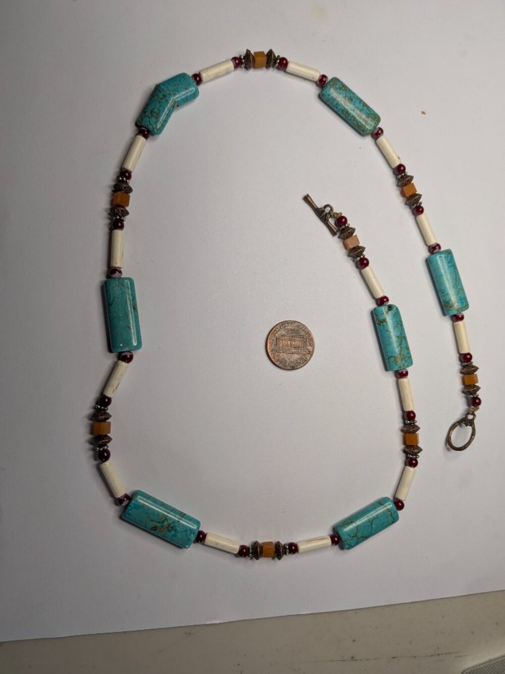 Southwestern Turquoise & Bone Necklace - Artisan Strand with Carnelian Accent
